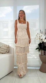 2506 Fringe crochet maxi dress