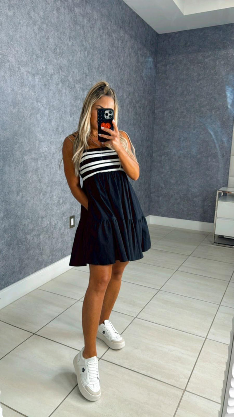 4638 Mixed media stripe mini dress