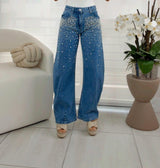 4267 Pearl detail denim pants