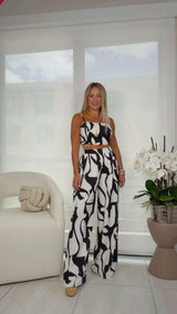 0073 Printed top and wide leg pants set