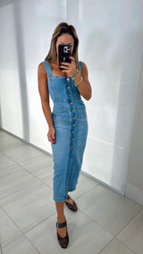 0923 Buttons front denim maxi dress