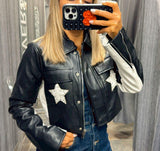 8029 Faux leather star crop jacket