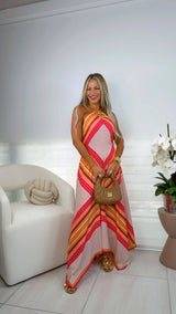 3703 Printed midi dress with halter neck
