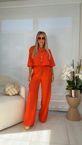 EN16 Linen top and wide leg pants set