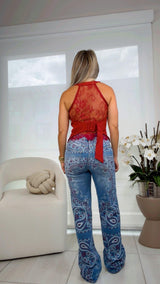 6205 Lace back button front vest
