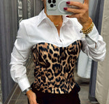 1608 Contrast animal print blouse