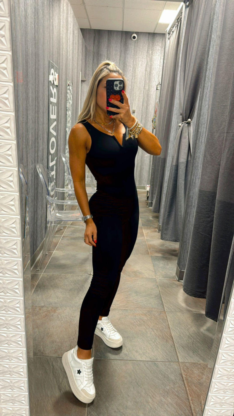 7017 Ribbed center vbra wire detail tank jumpsuit