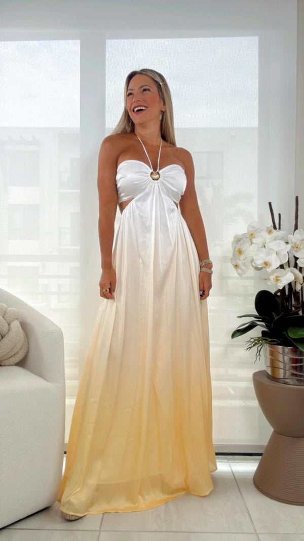0025 Sunrise ombre halter neck maxi dress