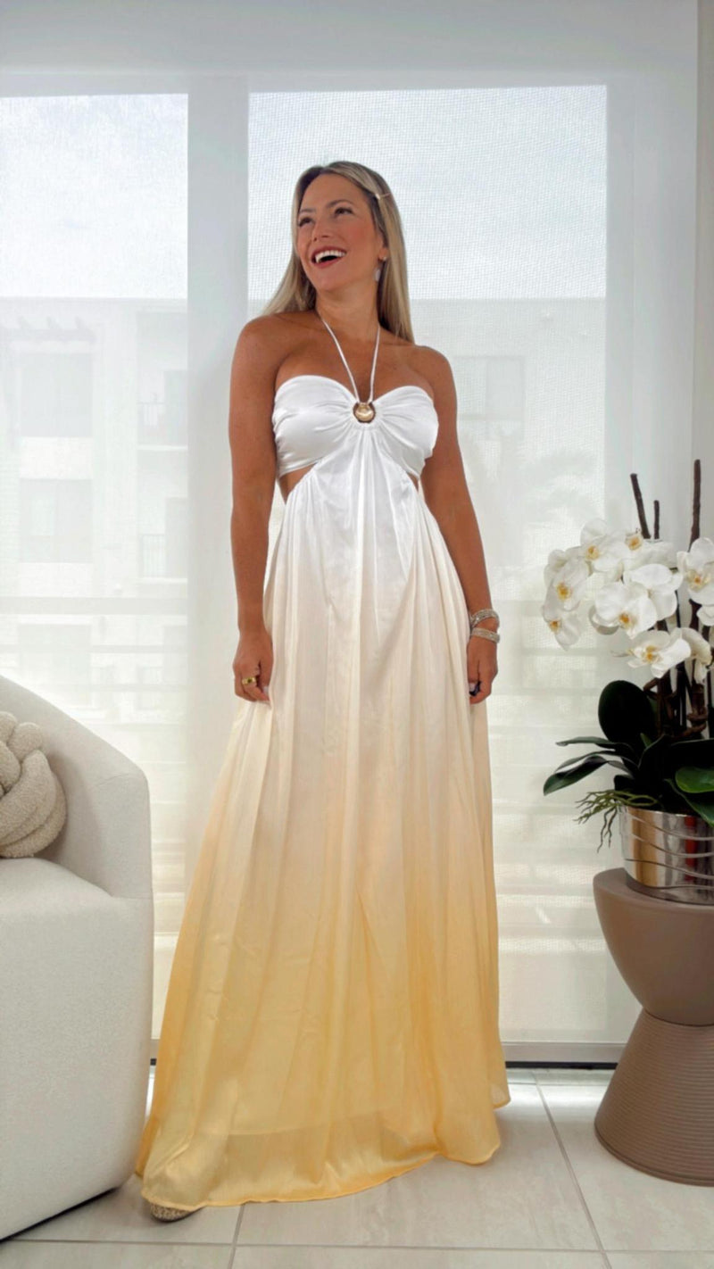 0025 Sunrise ombre halter neck maxi dress