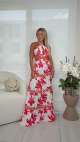 1526 Halter tiered maxi dress