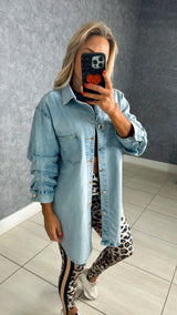 6555 Ruched sleeve oversized denim shirt