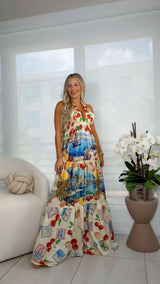 3606 Printed maxi dress with halter neck