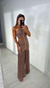 3702 Lurex mesh w chain trim dress