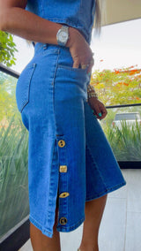 7477 Gold button denim vest and bermuda set
