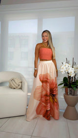 1344 Flower print skirt and top set