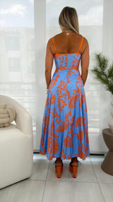 2446 Printed front waist cut out dress