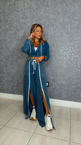 4280 Washed crop hoodie and front double slit wide leg pants set