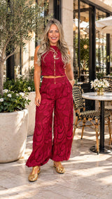 6113 Paisley lace sleeveless top aladdin pants set
