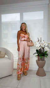 0030 Printed strapless top and pants set