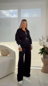 1204 Zip up jacket and wide leg pants set