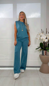 0820 Knitted set solid round neck