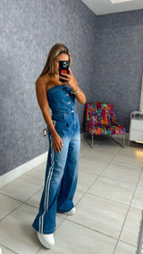 0356 Double line denim jumpsuit