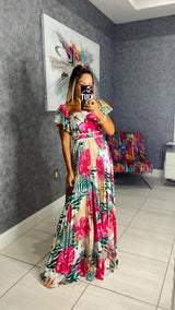 1977 Printed pleated maxi dress