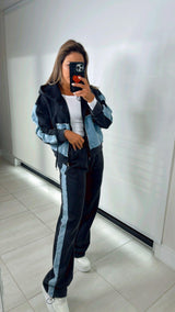 7115 Contrast cotton jacket and pants set