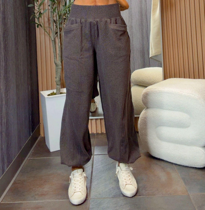 6411 Rib brush cocoon pants