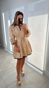 0345 Trim detail poplin mini dress