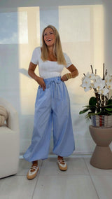 0025 Elastic waist striped tapered pants