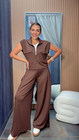 3301 Zip up sleeveless jacket and pants set
