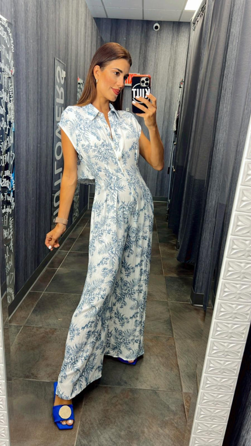 7811 Printed cut out back jumpsuit