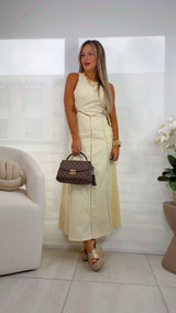 0287 Side cut out tie finish lace trim dress