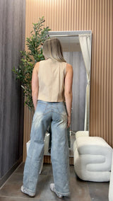 5224 Acid washed denim front tie vest