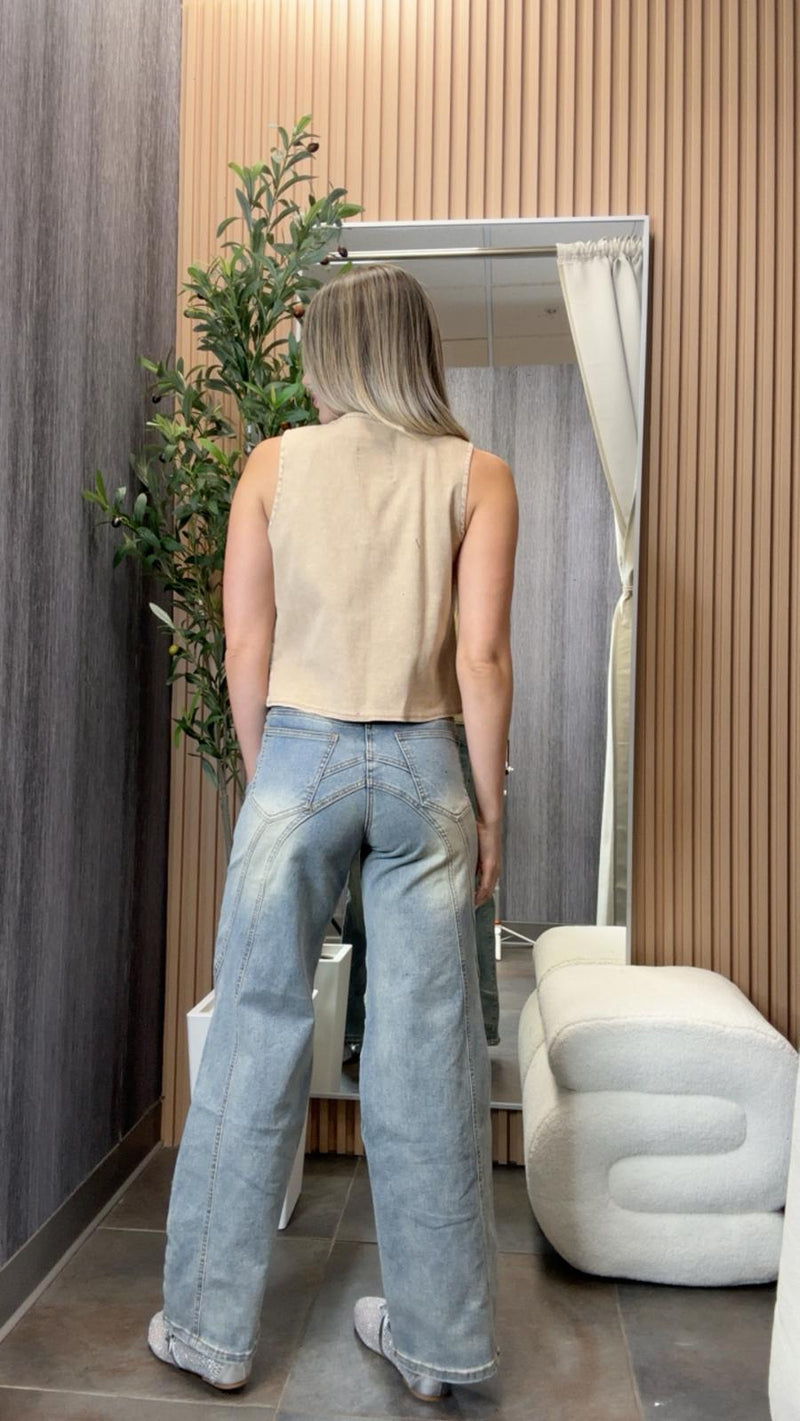 5224 Acid washed denim front tie vest