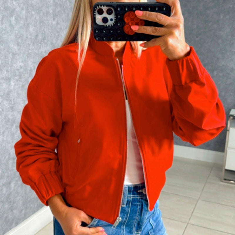 6062 Solid cropped bomber jacket