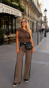 0003 High rise ankle straight contrast pants