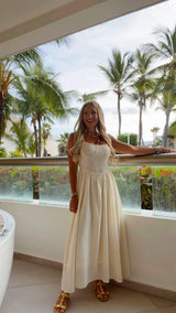 2956 Smocked basque waist midi dress