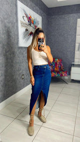 GJ59 Crossover denim maxi skirt