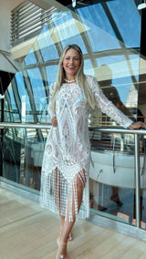 0234 Lace fringe sheer dress