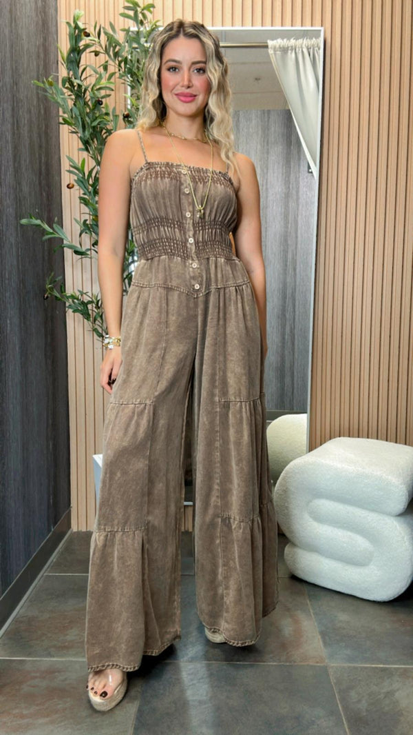 4751 Wide leg washed denim jumpsuit