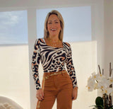 6492 Animal print Long-sleeved seamless bodysuit