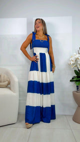 3264 Shoulder ties striped maxi dress