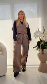 5045 Contrast denim and knit jacket and pants set