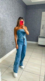 2345 Strapless denim jumpsuit