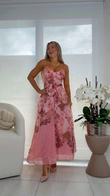 2053 Fall floral midi dress