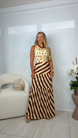 1504 Polka dot body and striped maxi skirt set Kiut
