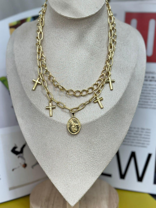 DL99 Collar doble dijecitos con aretes