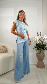 3115 Asymmetric shoulder pads top